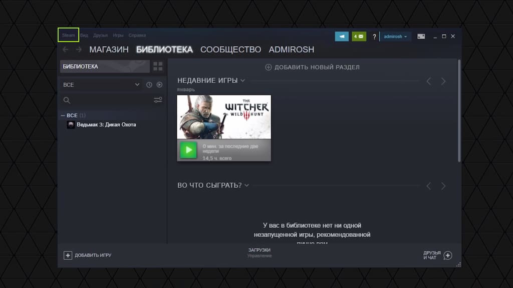 Как запускать игры в сервисе GFN.RU: меню Steam